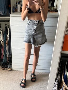 IRO Washed Gray Asymmetrical Denim Mini Skirt